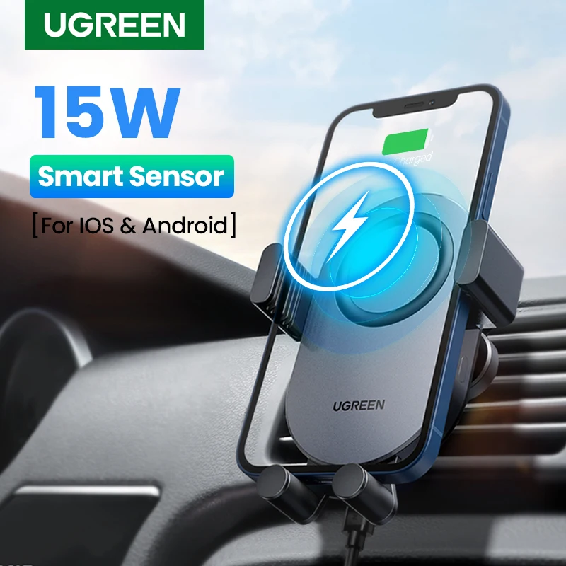 UGREEN Wireless Charger Qi 15W Car Phone Holder for iPhone 14 15 Pro Samsung Air Vent Phone Holder Automatic Sensor Phone Stand