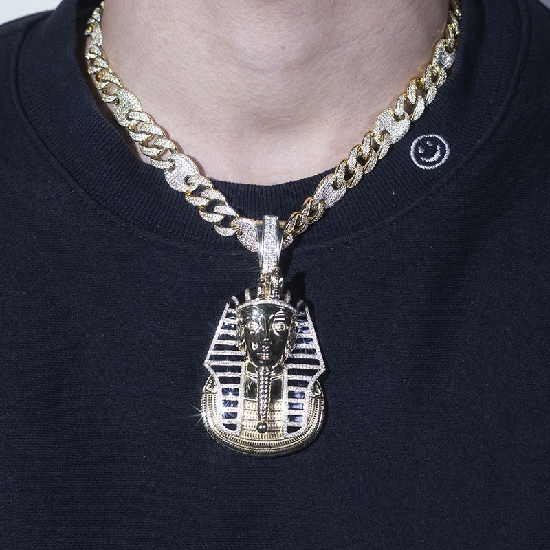 مجوهرات MiShang 10K الذهب الأصفر جولة الرائعة قطع الكوبية قلادة مختبر نمت الماس الهيب هوب قلادة