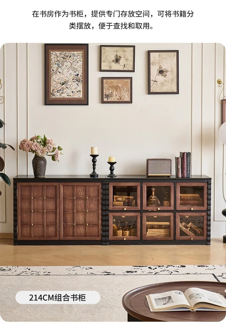 Light luxury modern solid wood walnut TV cabinet with locker