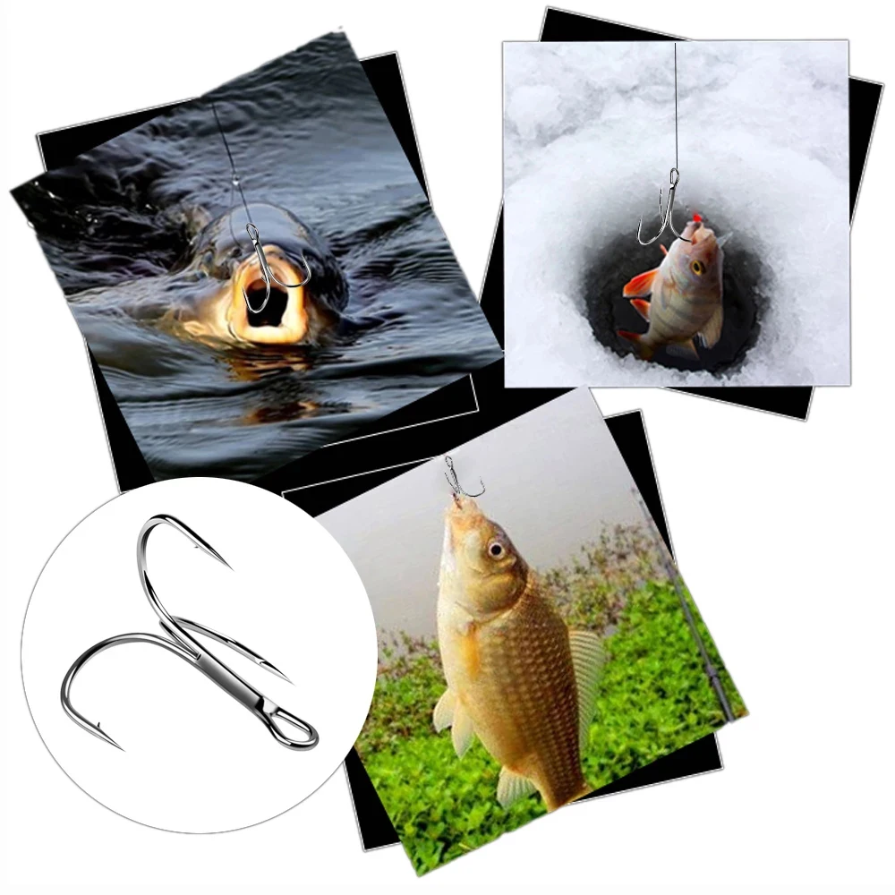 50pcs/lot Fishing Accessories Storage Box Sharpened Silver Treble Fishing Hook 2/4/6/8/10 Fishhooks Barbed Fishhook