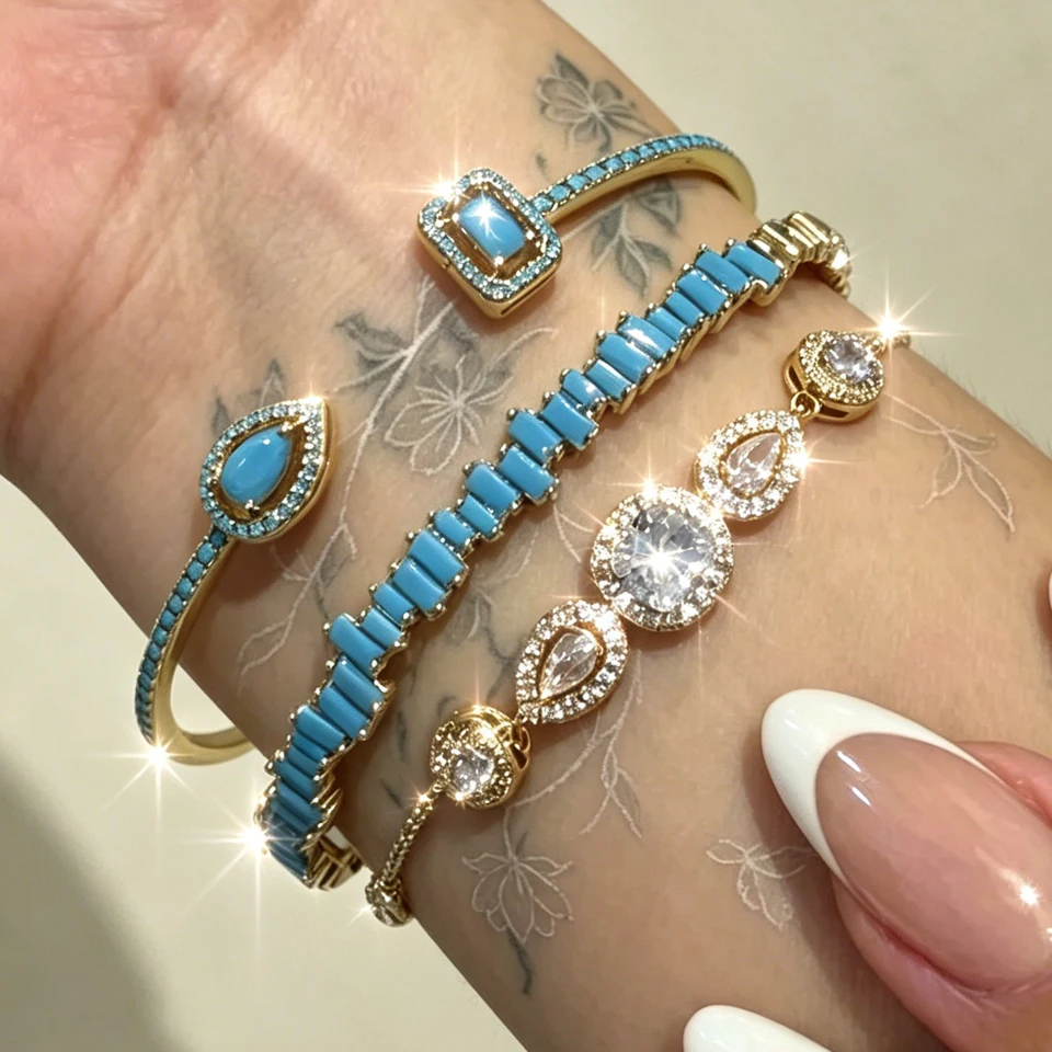 3pcs AAA Cubic Zirconia Adjustable Open Bangle Bracelets