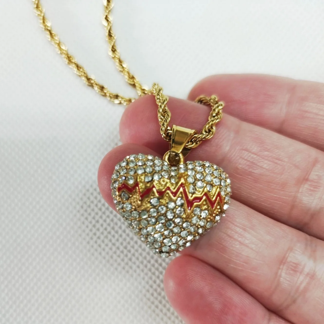 

Luxury Stainless Steel Love Heart Necklace For Women Trendy Gold Color Rope Chain AAA CZ Pendant Necklace Jewelry Gift Wholesale