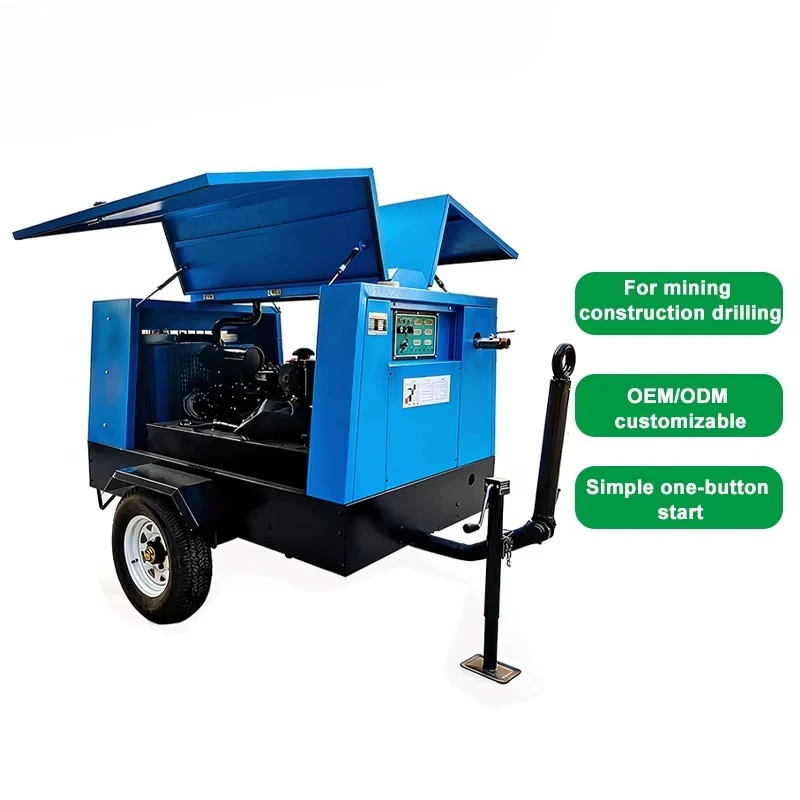 Portable Industrial Diesel Air Compressor Double Stage Screw Pump 19m3/min 18Bar Air Cooled for Drilling Machine Sandblasting