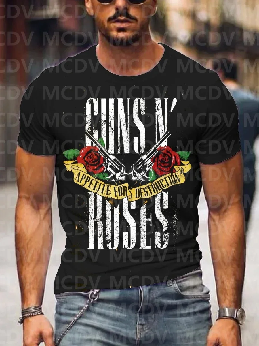 

Men's Guns N' Roses Rock Roll Graphic Casual 3D Print T-Shirt