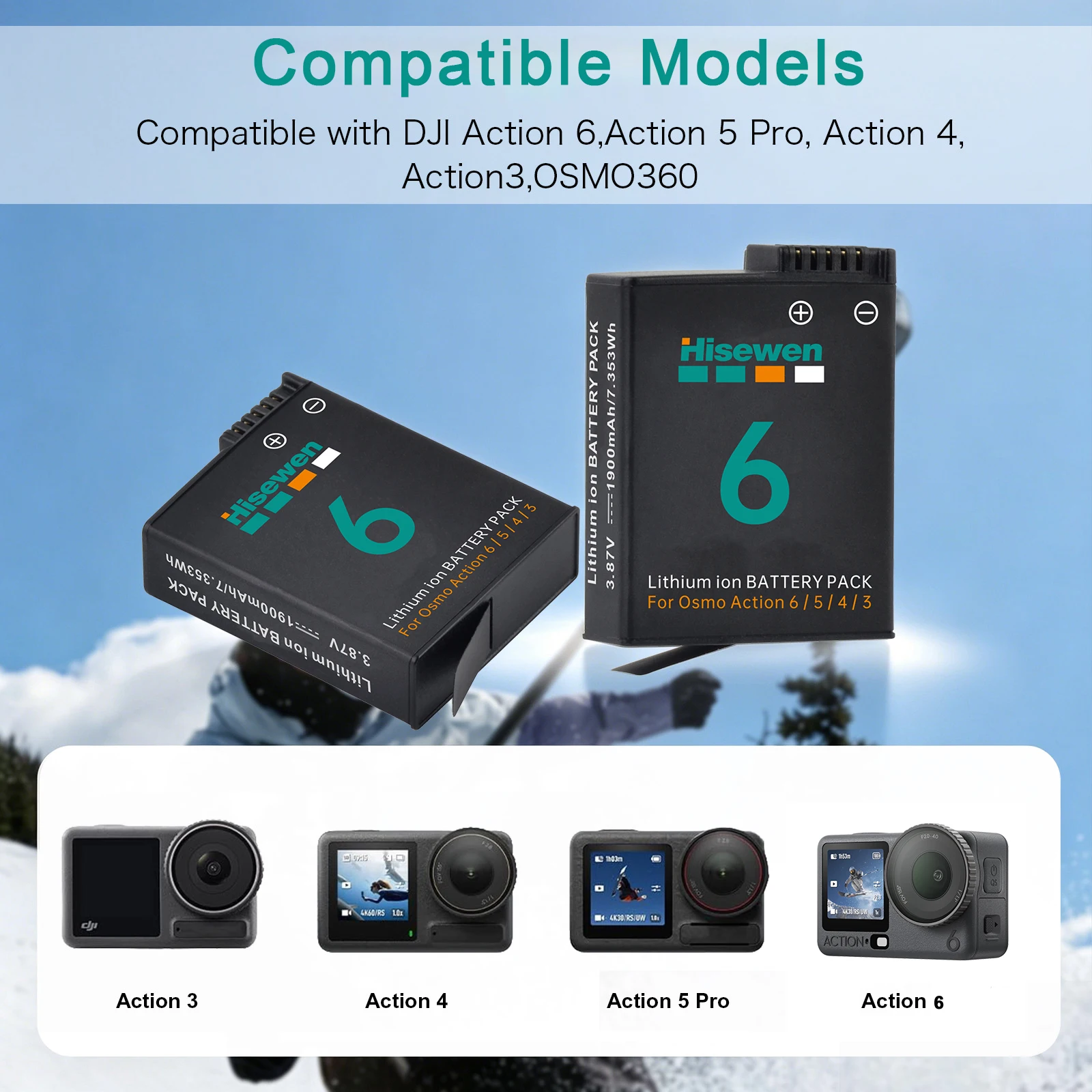 Batterie pour caméra DJI Osmo Action 5 Pro Action 6, chargeur rapide à 3 emplacements pour DJI Osmo Action 3 4 5 Osmo 360 Sports Camera