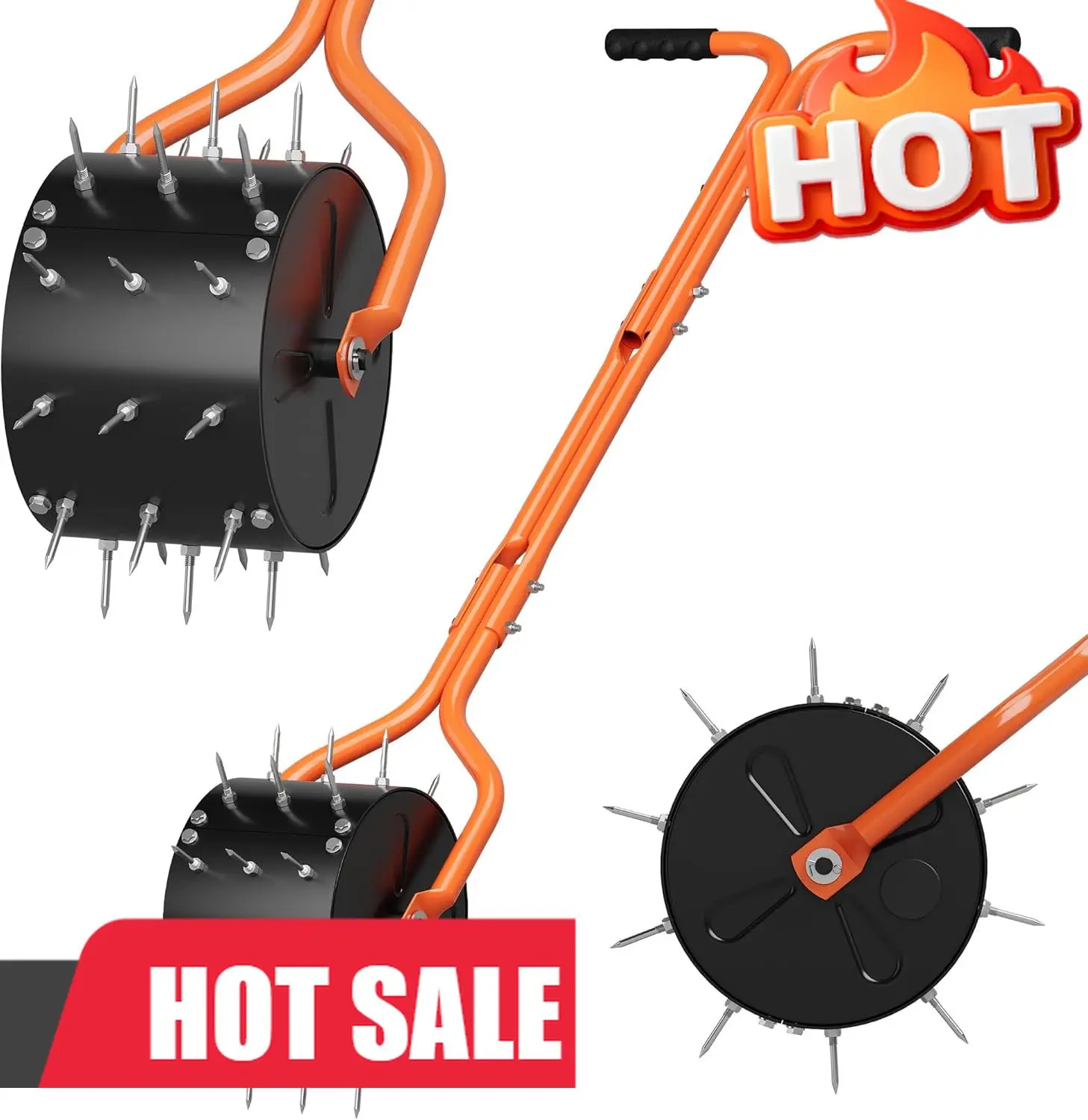 

Rolling Lawn Aerator, Heavy Duty Manual Aerator Tool with 30 Spikes, Aerator Lawn Tool with Integrated Dual-Bar Handle, Soil Pen