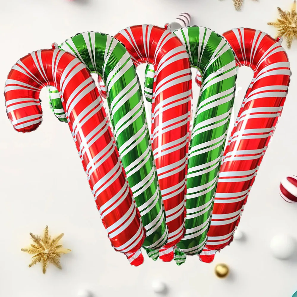 5pcs/set Large Red Green Pink Christmas Cane Candy Lollipop Foil Balloons Christmas Decorations For Home Navidad 2025 Kids Toys