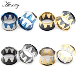 Alisouy 1PC Stainless Steel Contrast Color Stitching Ear Tunnels Plugs Expanders Stretcher Gauges Earrings Piercing Body Jewelry