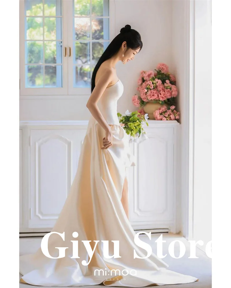 Giyu Strapless Mini Short Wedding Dresses With Detachable Country Beach Photo shoot Bride Gowns Korea Women Formal Evening Dress