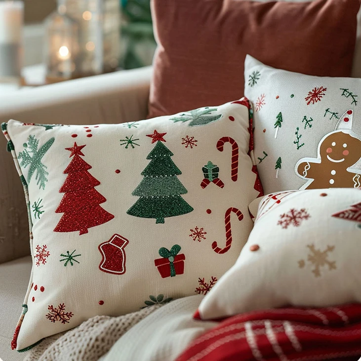 Christmas Pillow Cover Ins Red Cushion Nordic New Year Pillowcase Holiday Sofa Living Room Pillow Backrest Home Decoration