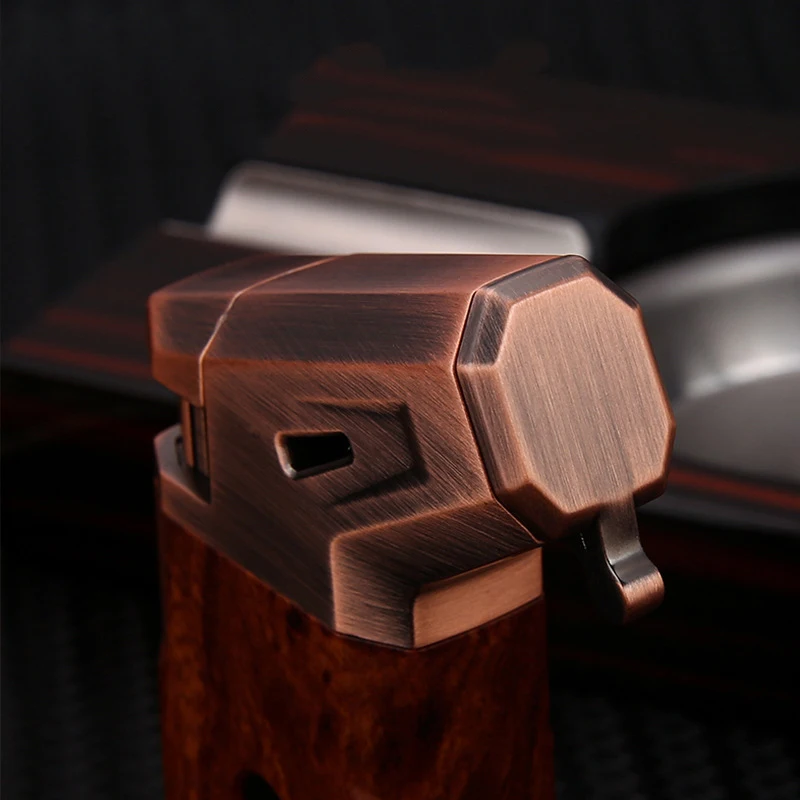 Inflatable windproof wood grain cigar lighter with high firepower and high-pressure direct flame V-shaped cigar cutter Cross bor