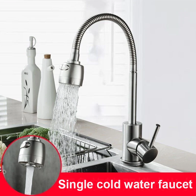 

Нержавеющая сталь 304, одинарный кухонный смеситель для холодной воды, универсальный вращающийся одинарный ручкой, черный цвет, монтируемый на палубе, водопроводный кран для раковины