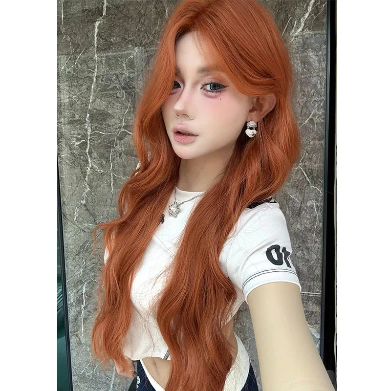 Synthetic Wigs [Oil Painting] Kuku Princess Style with Net Texture, Orange Brown Color, Middle Part, Big Waves, Boss Lady Style