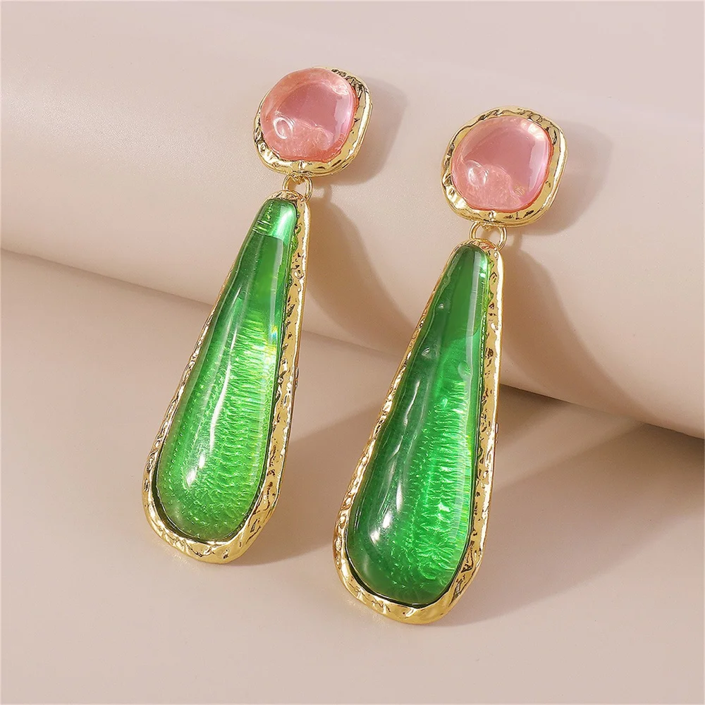 

Retro Ethnic Acrylic Geometry Water Droplet Women's Earrings Fashion Luxury Metal Resin Ear Stud Women Jewelry Accessories Gift