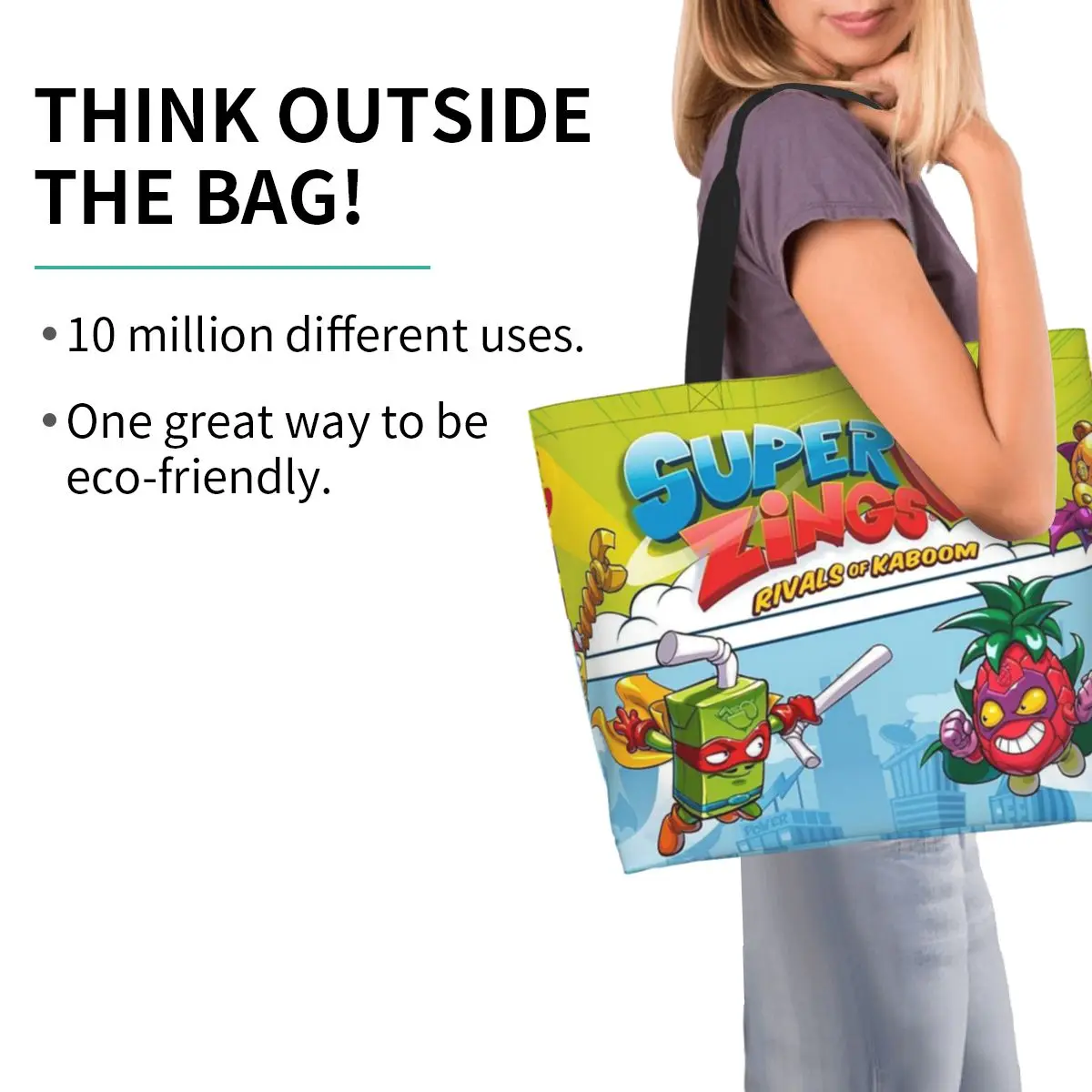Super Zings Cartoon Shopping Tote Bag Canvas Large Capacity Shoulder Bags Shopper Grocery Handbag for Women