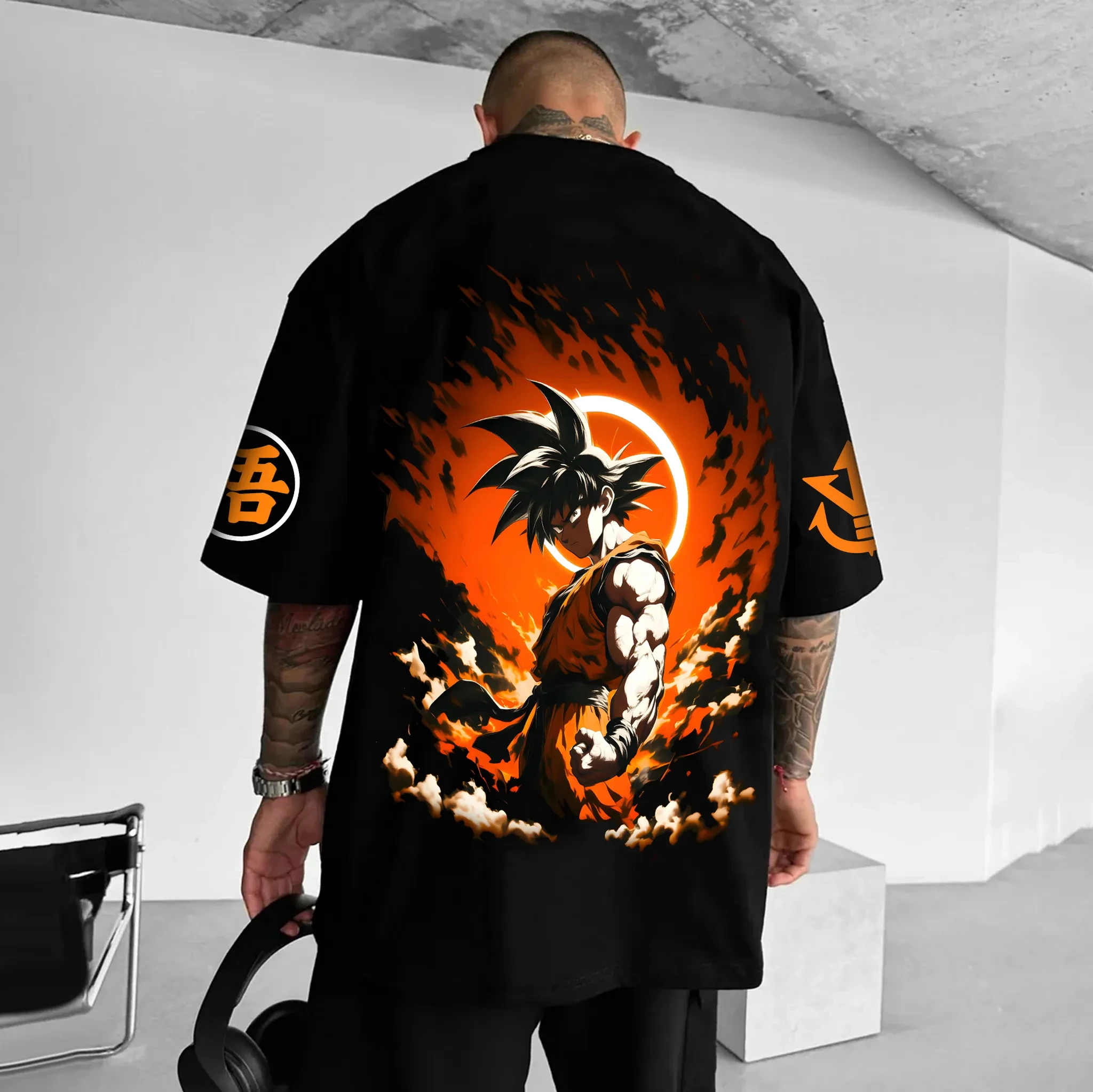 Kaos Oblong Katun Lengan Pendek Motif Dragon Ball Goku, Model Longgar Amerika untuk Pria dan Wanita, Bahan Bernapas untuk Olahraga Musim Panas