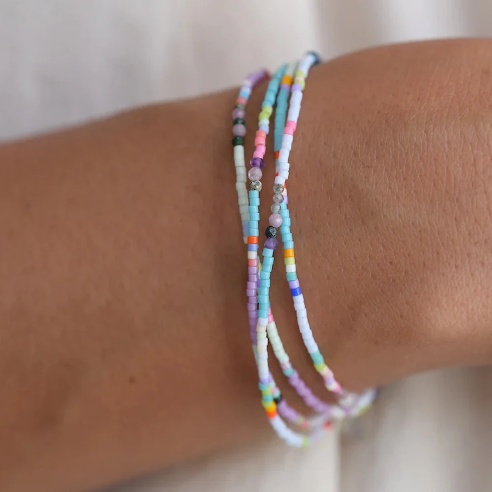 Go2boho Dainty Tiny Bead Stack Delicate Warp Bracelets 2024 New Minimalist Mini Stone Luck Jewelry Unisex For Teens Gift