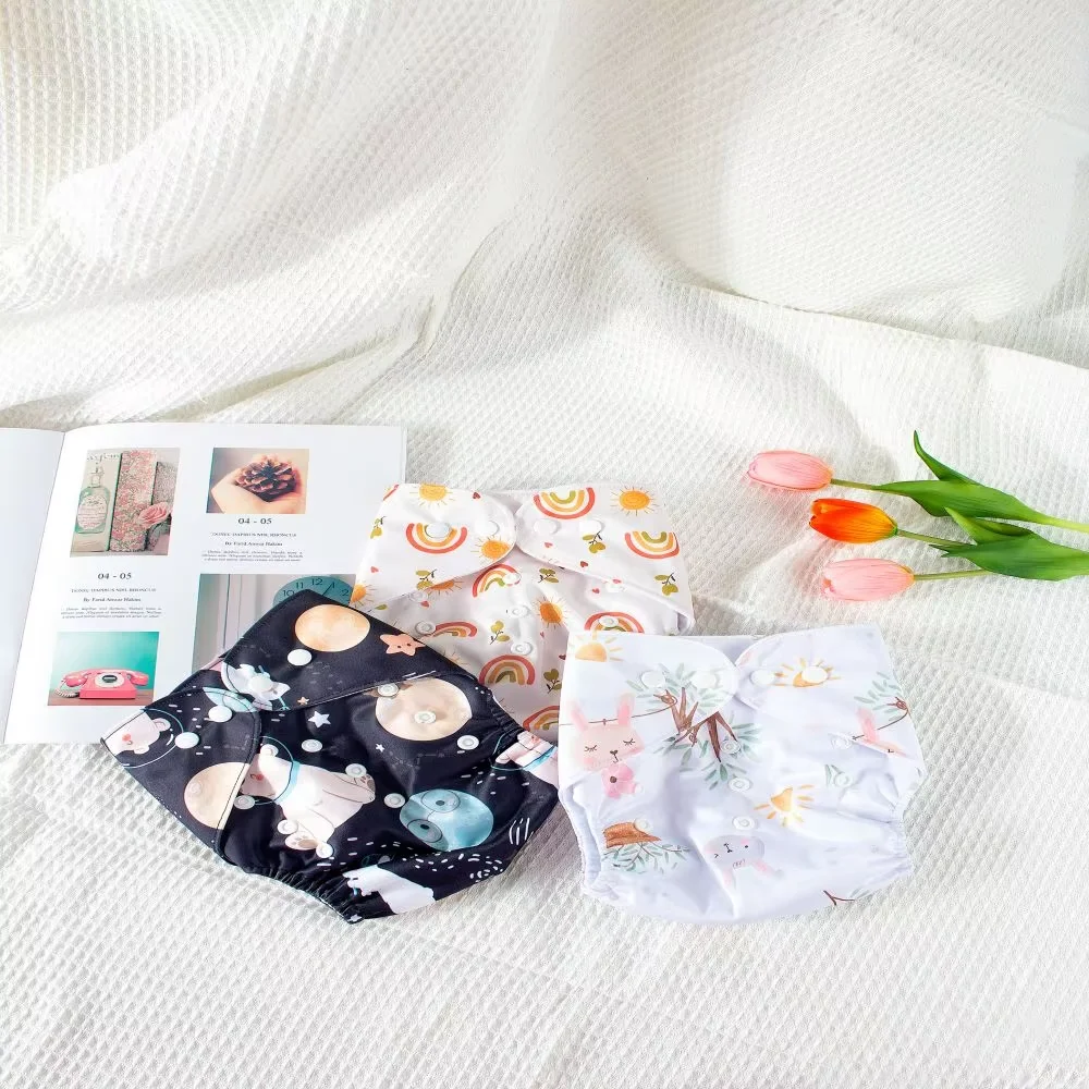 Reusable Leak-Proof Potty Training Pants for 1-3 Year Olds - 100% Cotton Printed Cloth Baby Diaper Panties with One Row of Snaps