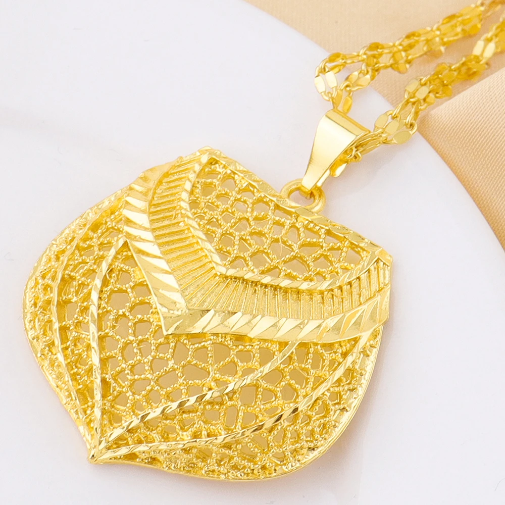 

Fashion Dubai Jewelry Sets Gold Color Pendant Earrings Necklace Rings For Women Daily Wear Party Anniversary Gifts