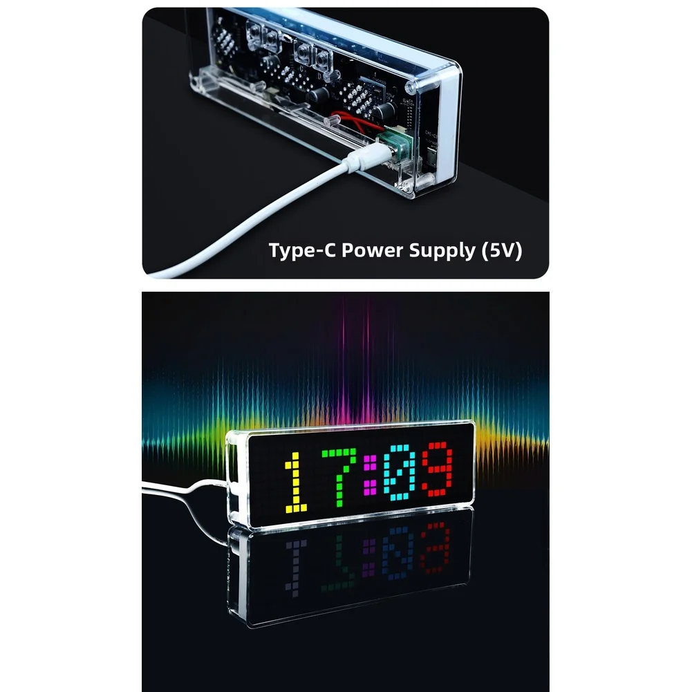 Electronic RGB LED Clock Featuring Music For Spectrum Visualization Transparent Case and Multi Mode Timer Function