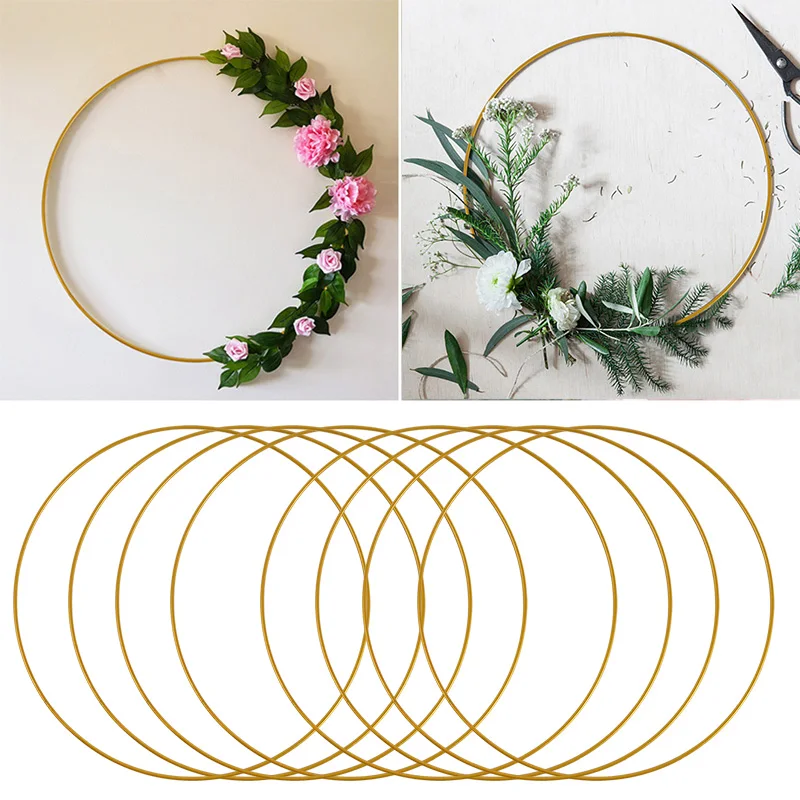 20-35cm Wedding Flower Garland Metal Ring Dream Catcher Hoop With Wooden Base Wedding Birthday Party Table Decor DIY Xmas Wreath