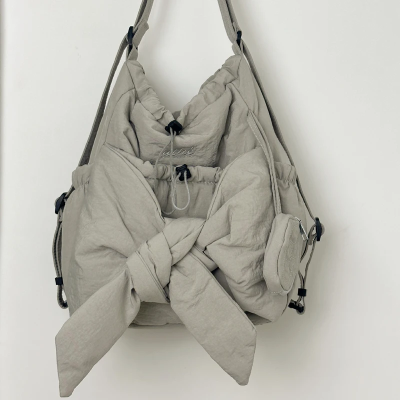 Women Mommy Maternity Backpack Large Capacity Bow Drawstring Backpack Solid Color Casual Backpack Ladies Travel Backpack