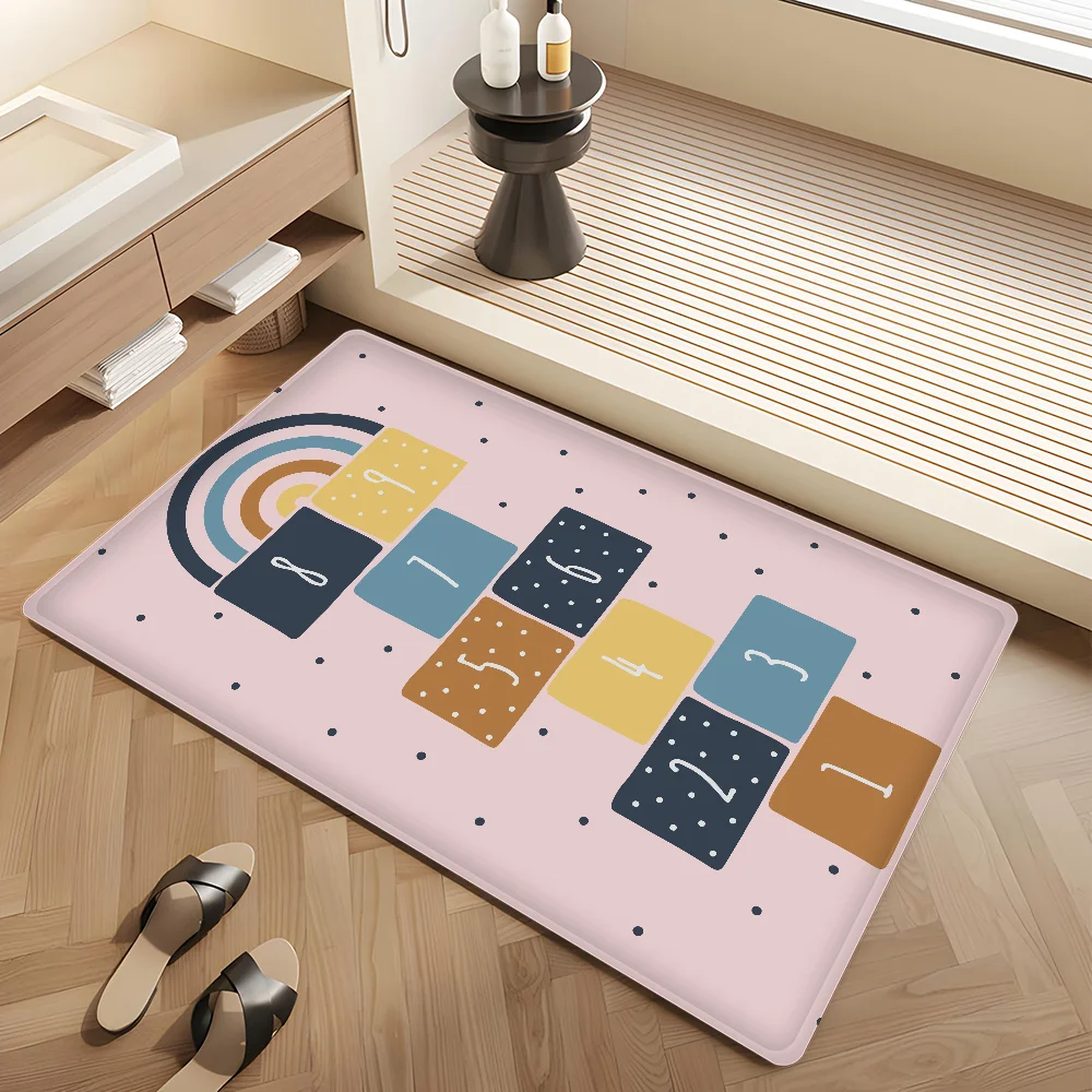 Cartoon Hopscotch Print Door Mat Washable Non-Slip Living Room Sofa Chairs Area Mat Kitchen Toilet Rug