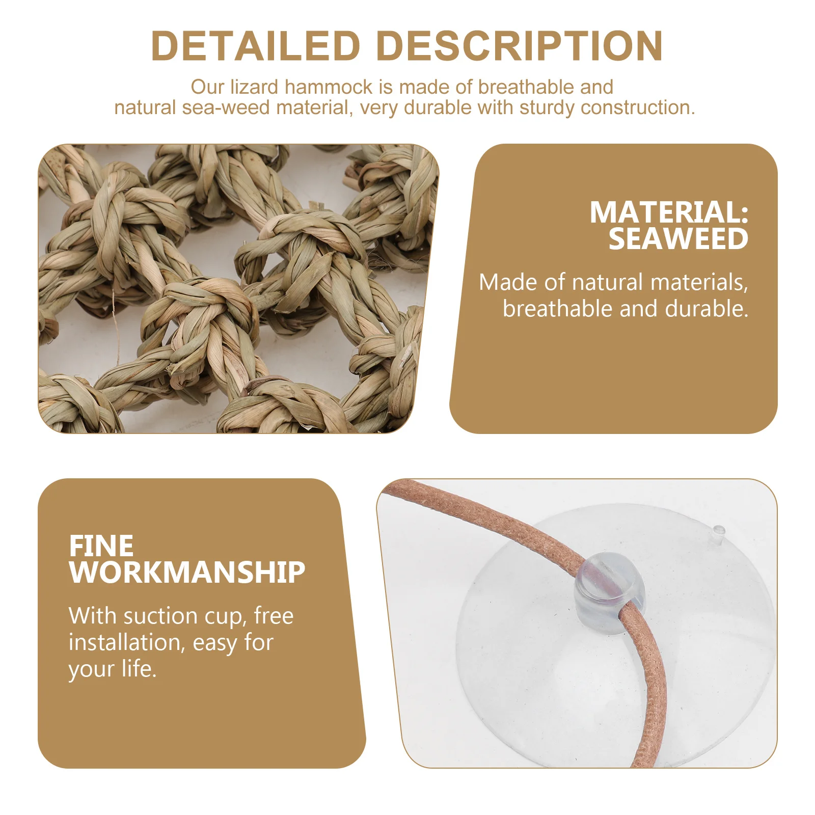 

Natural Lizard Grass Small Animal Hammock Reptile Pet Hammocks Durable Woven Mat Breathable Reptiles Hammock Hanging Lizard Bed