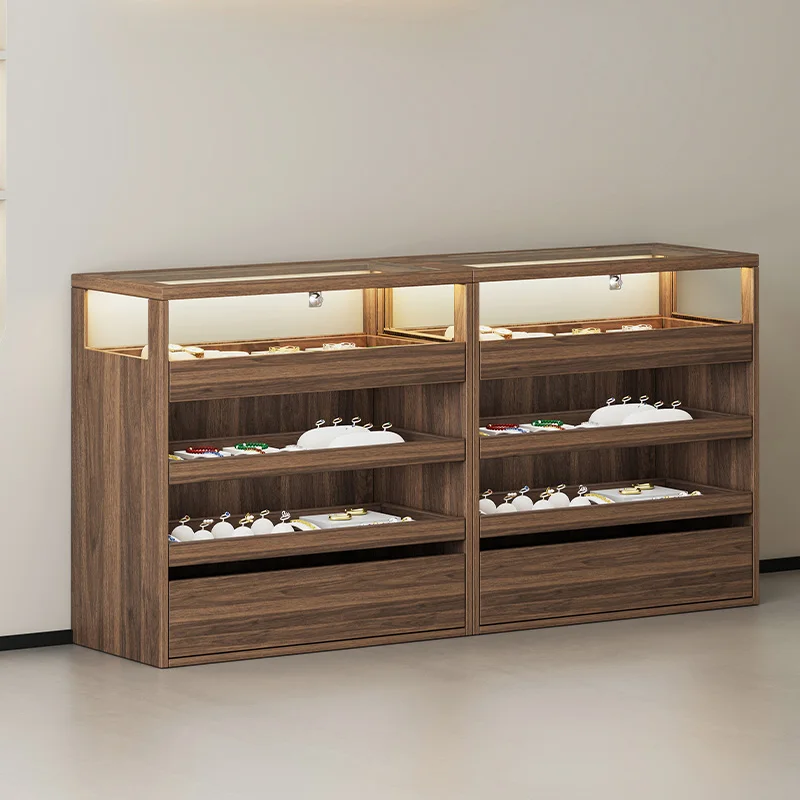 Solid wood with lock jewelry display cabinet jewelry store necklace display cabinet jade Nakajima Tai commercial glass storage
