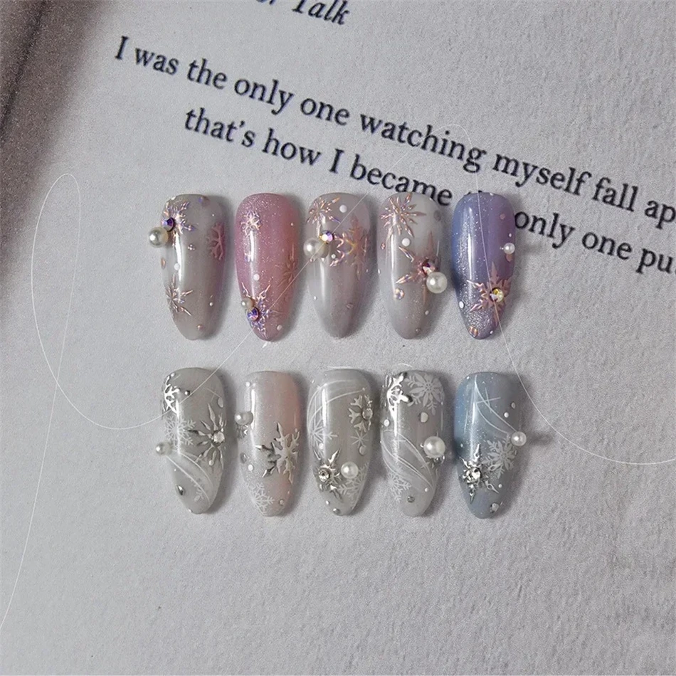 5D Laser Winter Schneeflocke Weihnachten Glänzende Strass Geprägte Relief Selbstklebende Nail art Dekoration Aufkleber Maniküre Aufkleber – Detail 10