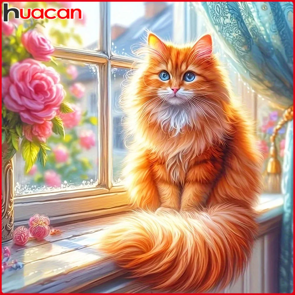 Huacan Neuankömmlinge Diamantmalerei Katze Pfingstrose Diamantmosaik Tierblume Komplettset Handgemachtes Geschenk