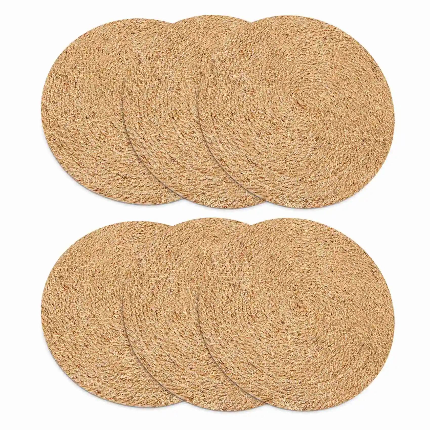 

Round Braided Placemats Set of 6 Natural Jute Handmade 11.8 Inch Heat Resistant Thick Hot Pads Mats