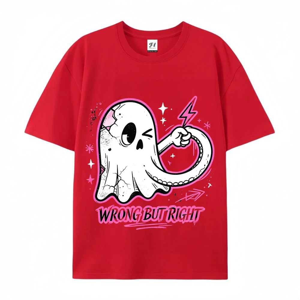 Women T Shirt Cute Ghost Lightning Graphic Letter Print Y2K Vintage Oversized Streetwear Cotton Short Sleeve Casual Top