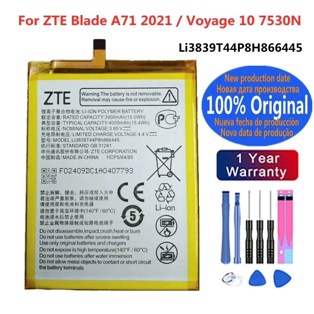 Li3839T44P8h866445 Original Battery For ZTE Voyage 10 7530N / Blade A71 2021 Mobile Phone Battery Bateria 4000mAh + Tools