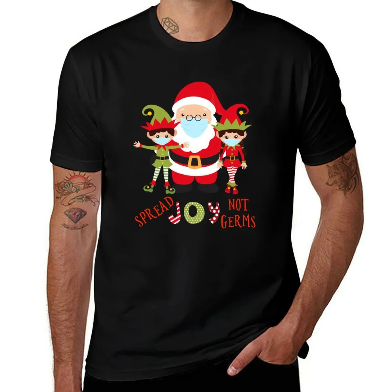 Spread Joy not Germs Santa Elf 2020 Christmas T-Shirt Plus Size Quick Dry Sports Tee