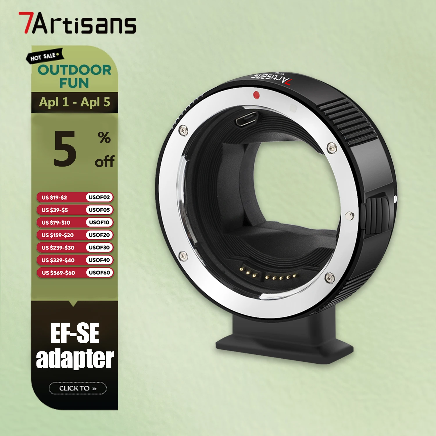 7artisans AF EF-SE Auto Focus Lens Adapter for Camera Photography Canon EF/EF-S Lens and Sony E mount A7R3 ZVE10 A6000