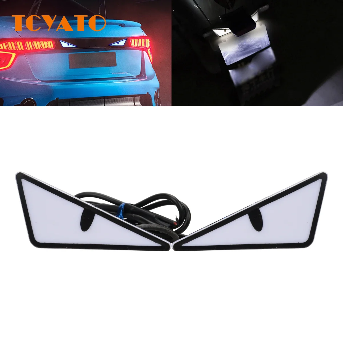 TCYATO  Motorcycle License Plate Warning Light Triangle Demon Eyes Flashing Screw Light Universal Decorative Car Light