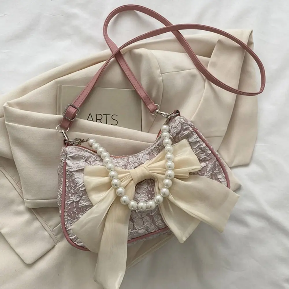 

Gifts Retro Bow Handbag Sweet Crossbody Bags Reusable Fashionable Pearl Armpit Bag Large Capacity Shoulder Bags
