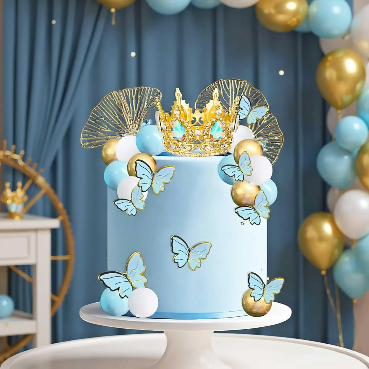 LaVenty Grüne Kugeln Kuchendeckel Prinzessin Kuchendekoration Tiara Krone Geburtstagsdekoration für Geburtstagsparty-Zubehör – Detail 4