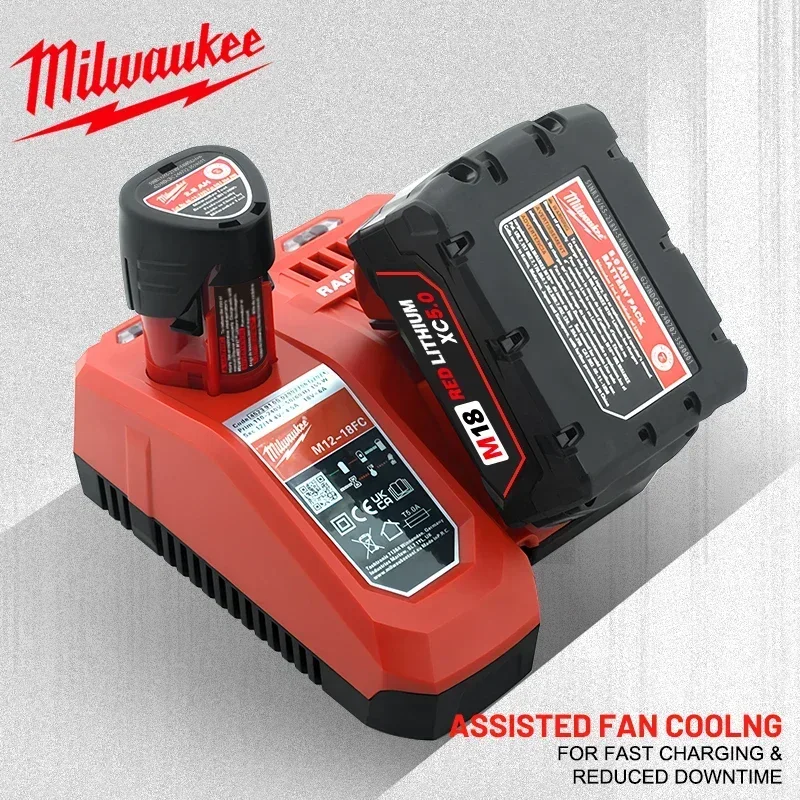

Milwaukee 12V 14V 18V Rapid Fast Li-Ion Charger Fit For Milwaukee M12-18C Dual Port Multi-Voltage Lithium-Ion Battery M12 M18