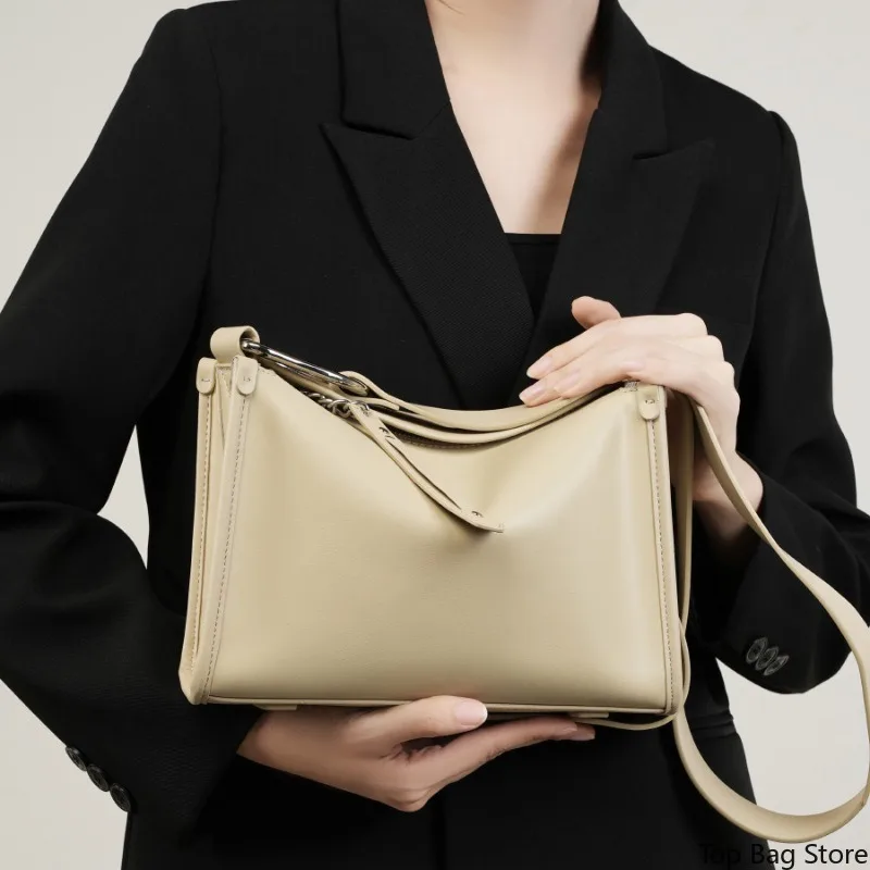 Minimalist Shoulder Bag Large Capacity Work Crossbody Bag for Women Genuine Leather Convertible Shoulder Strap Luxury Handbag