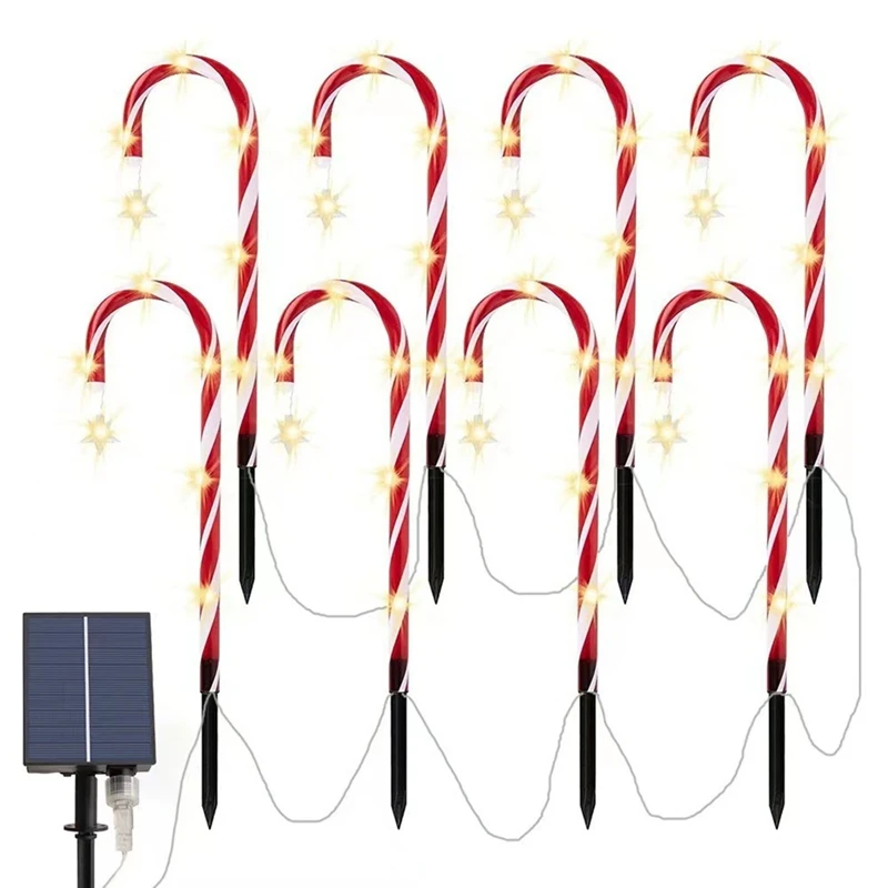LICE-Weihnachten Candy Cane Pathway Lights Solarbetriebene Weihnachtsdekorationen Pfahllichter 1 bis 8 LED-Pfahllichter Stehlampe