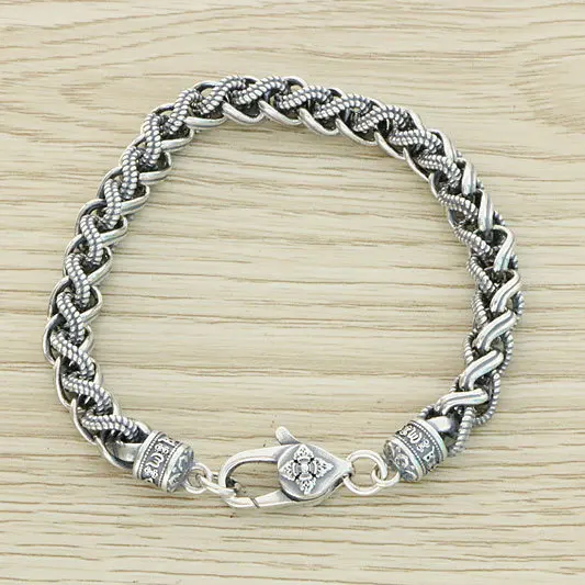 High grade sterling silver bracelet trendy men's Fried Dough Twists versatile hand ornaments men's simple and generous men's sma