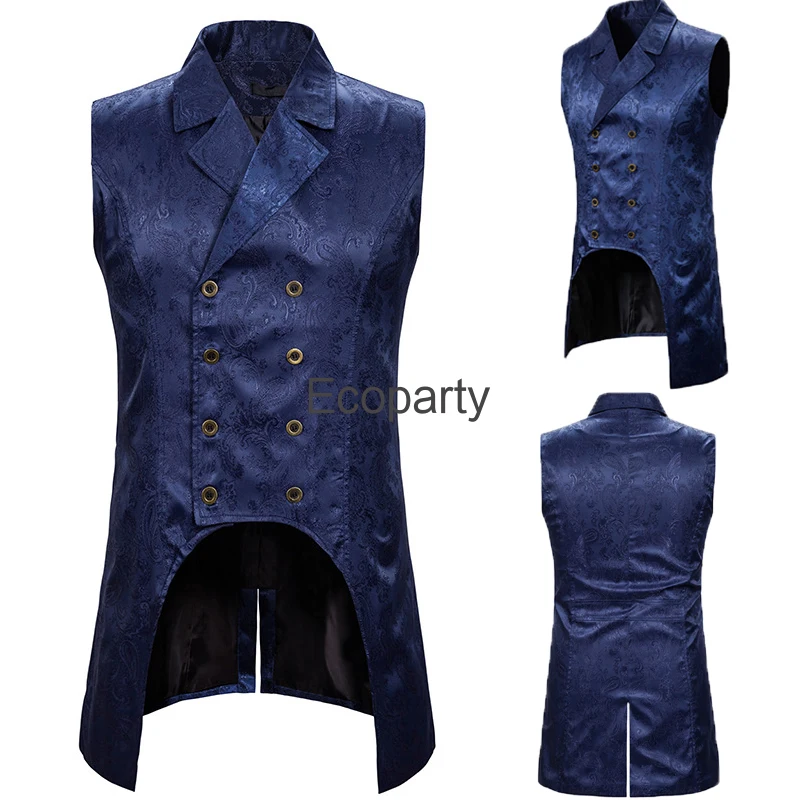 

2023 Men's Vintage Steampunk Vest Paisley Jacquard Brocade Lapel Double Breasted Waistcoat Men Wedding Prom Stage Tuxedo Vests