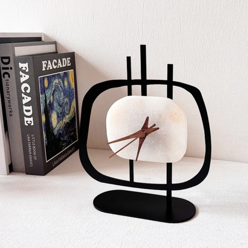 Marble Table Clock Small Geometric Desktop Clock Modern Minimalist Household Desk Clocks Living Room Decoration Accessories