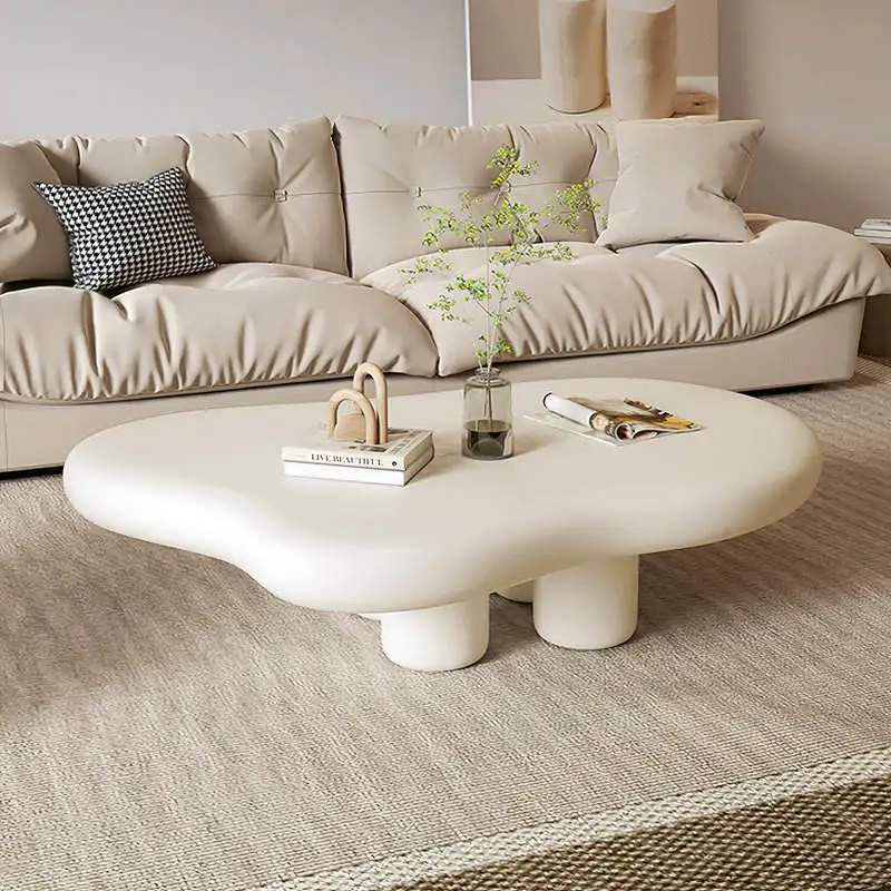 47.24'' Modern Curved Coffee Table Irregular Design Eco-Friendly Wood Living Room Furniture