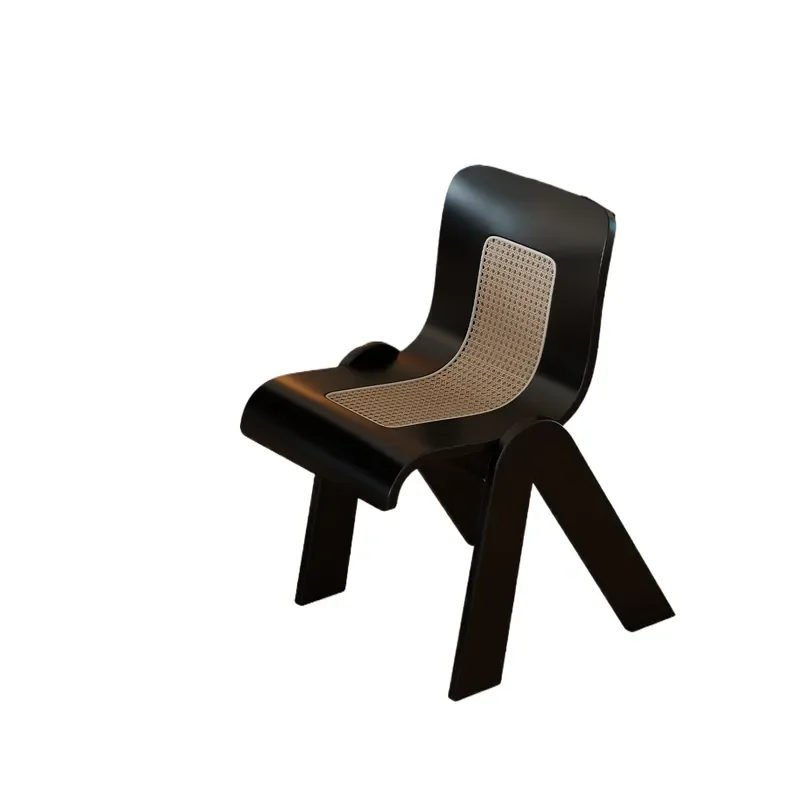 Medieval Rattan Dining Chair French Retro Style Solid Wood Backrest Chair for Cafe Tea House Balcony Leisure Seating