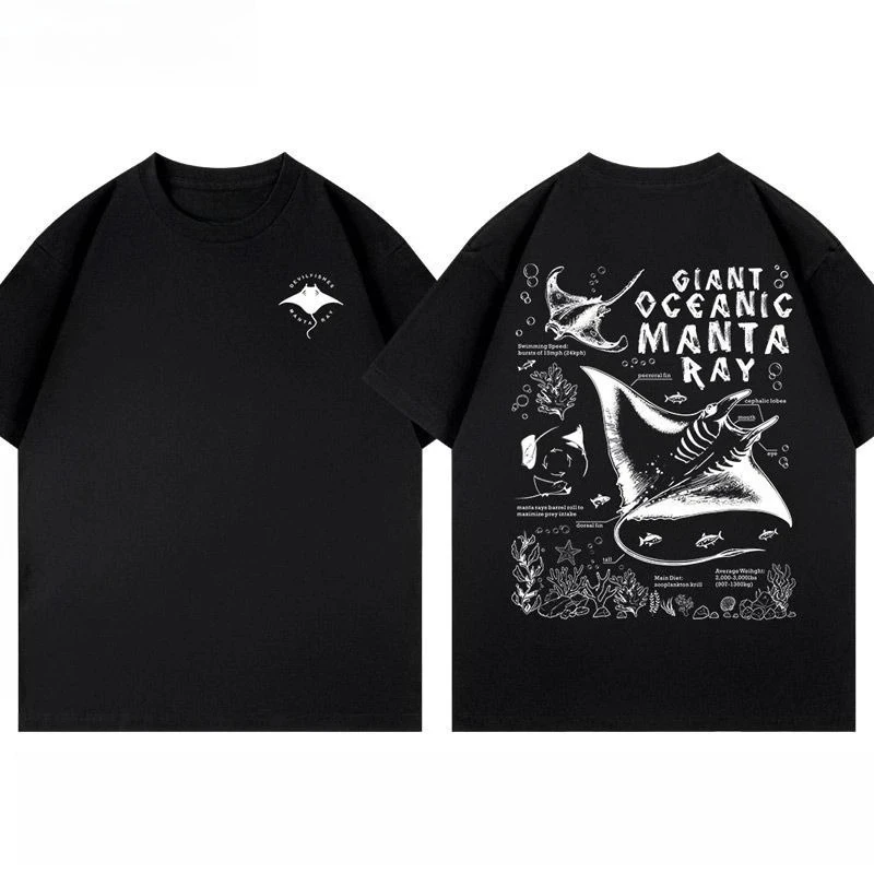 New Manta Ray Devil Fish Aquarium Popular Science Biology Men's and Women's Short Sleeve T-Shirts Plus Size Crew Neck Tops