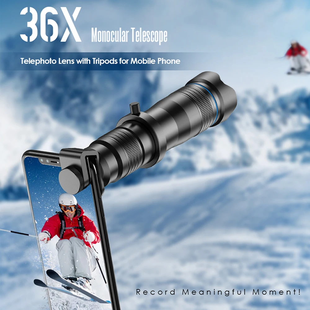 

Apexel 36X Mobile Camera Telephoto Lens Long Range HD Metal Telescope for Concert Skiing Fishing Professional Phone Monoculars