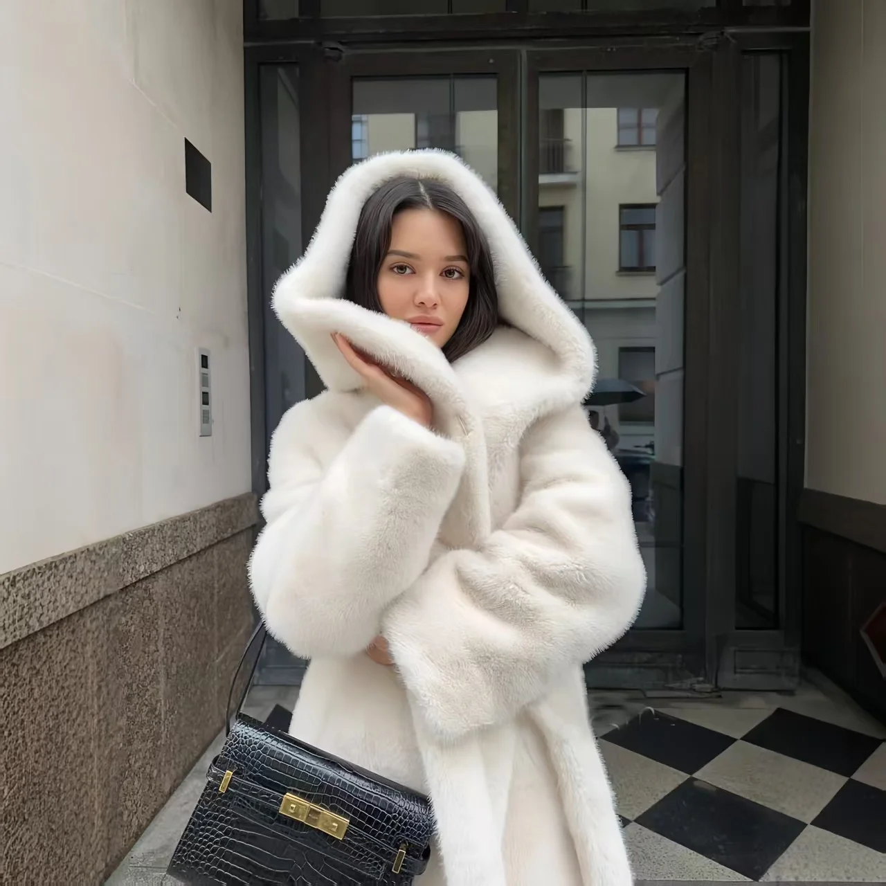 Winter Women High Quality Hooded Faux Fur Coat Luxury Long Fur Coat Loose OverCoat Thick Warm Plus Size Female Plush Coats - view 6